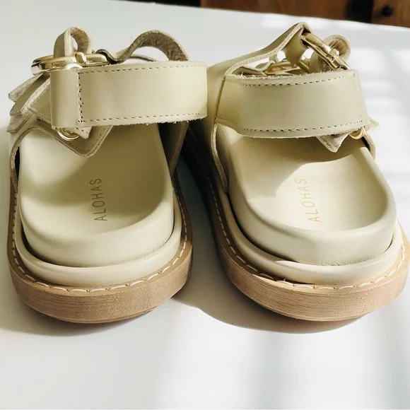 ALOHAS SIZE 41 Harper Leather Slingback Buckled Sandal in Cream
